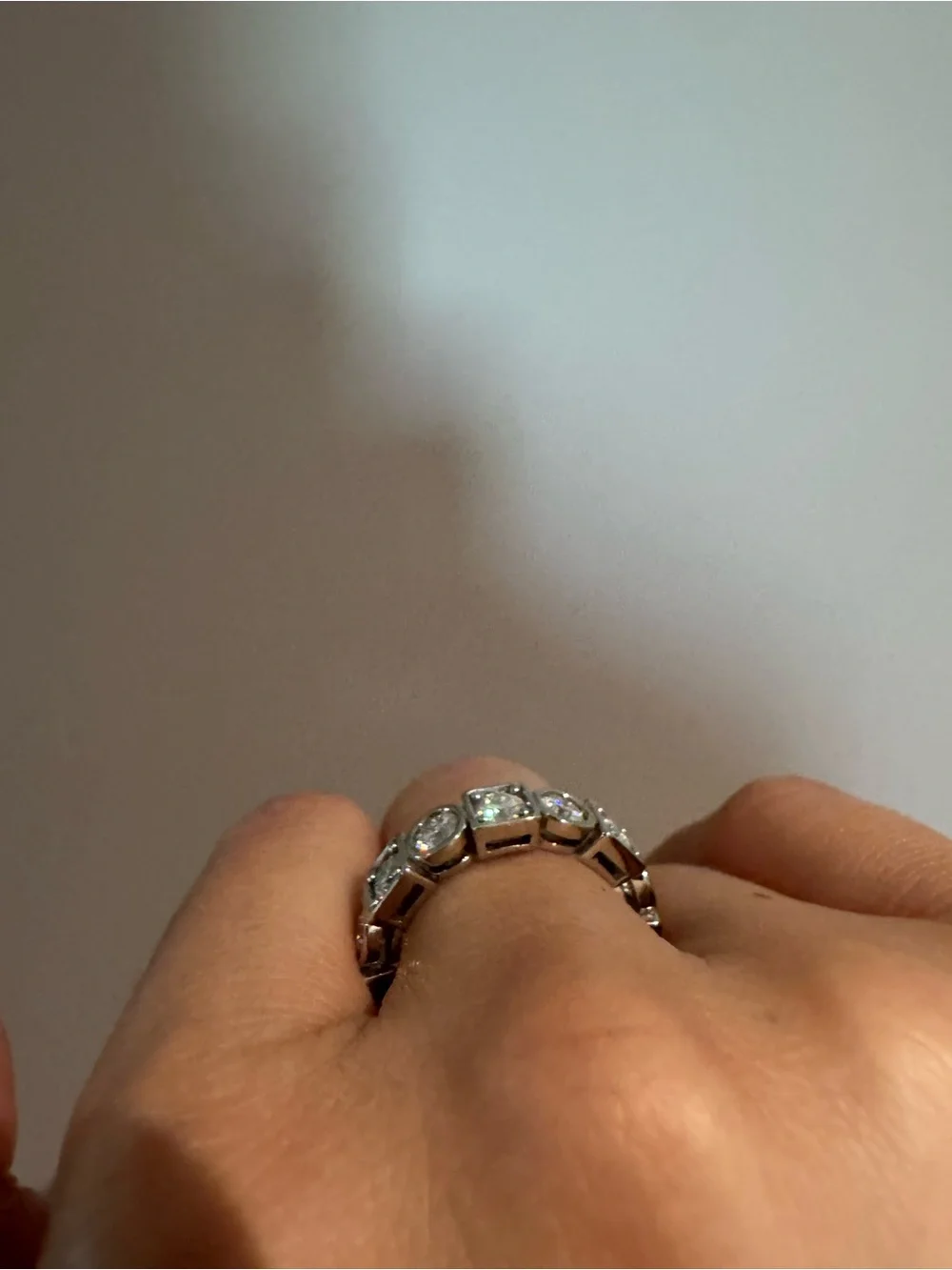 Moissanite Eternity Ring, S925 Sterling Silver Wedding Band, size 5.5